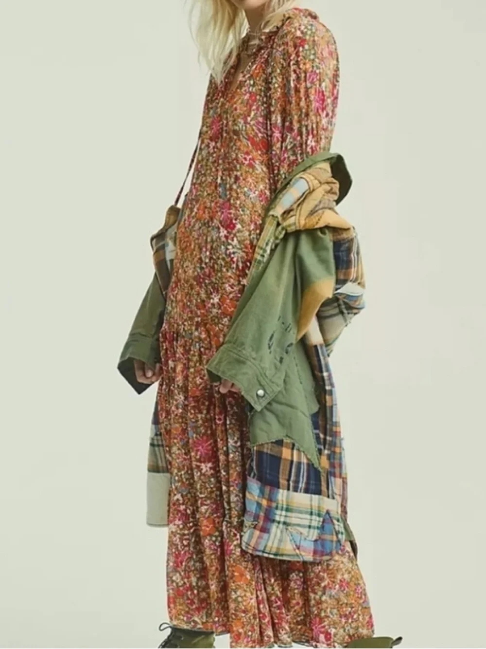 Free People Feeling Groovy Floral Tiered Boho Sheer Long Sleeve Maxi Dress XL - Picture 9 of 11